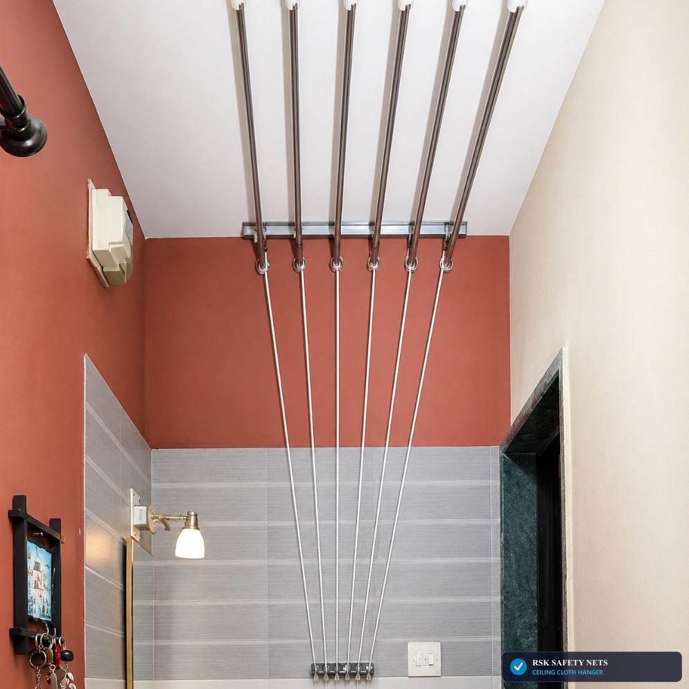 Ceiling Pull Down Stainless Steel Cloth Hanger (6 Pipe System)