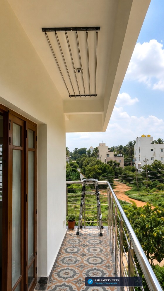 Modern Balcony Ceiling Clothes Dryer Rod Installation