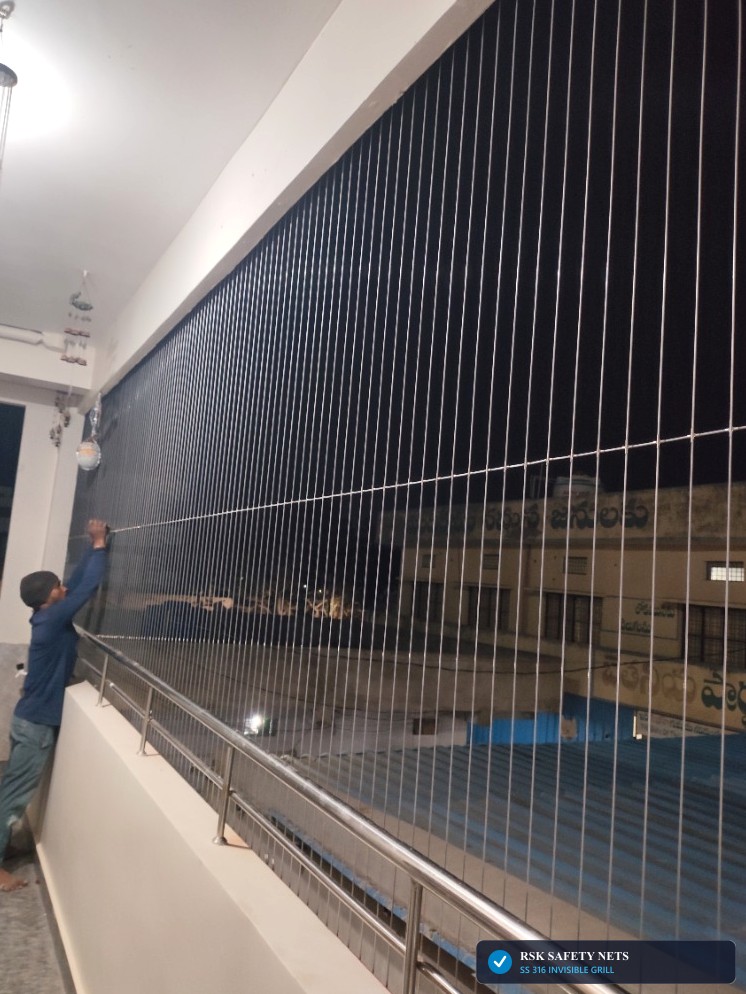 High-Rise Balcony Invisible Grill Cable Tensioning Work
