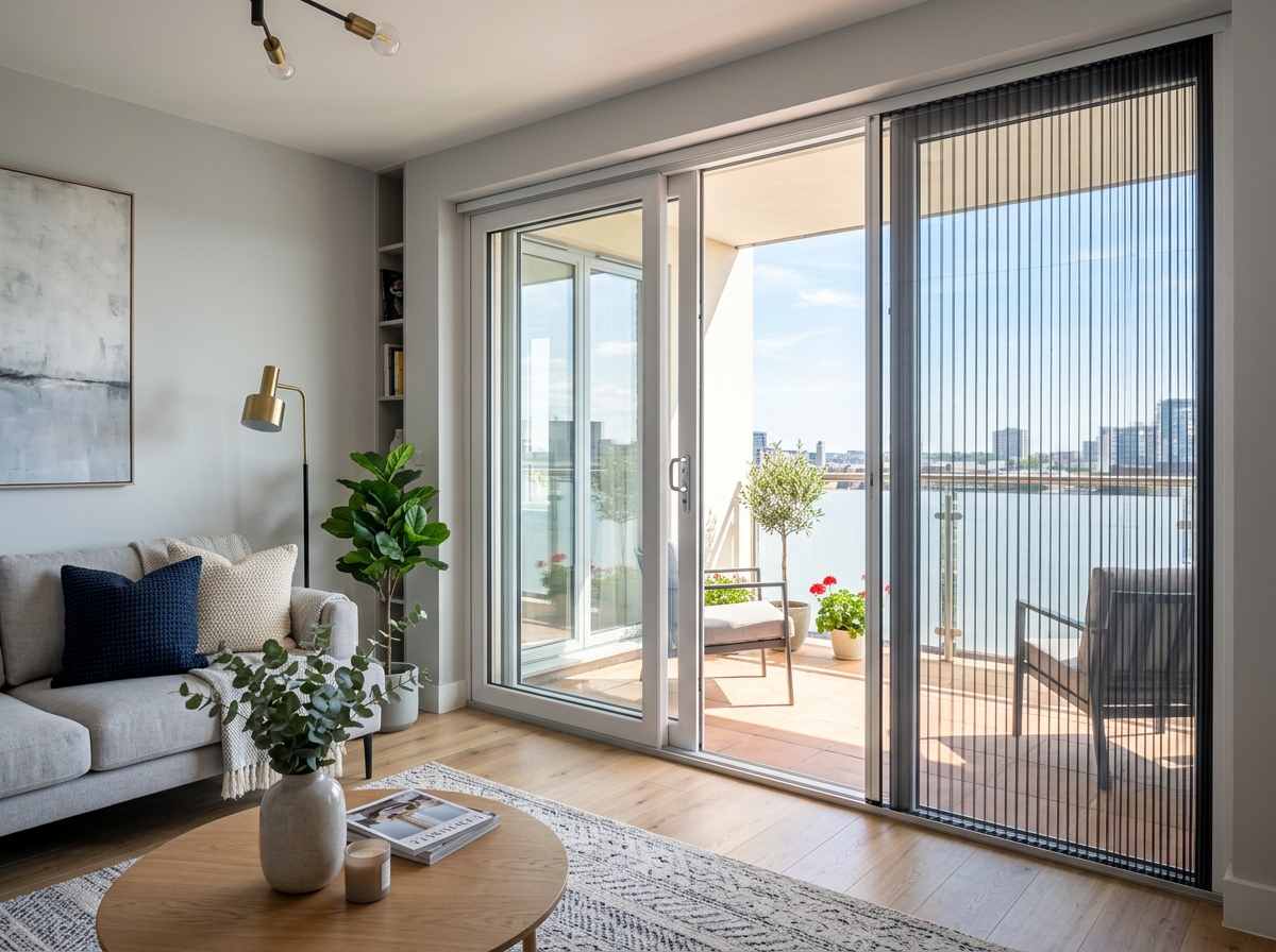 Pleated Sliding UPVC Balcony Door Mosquito Screen System